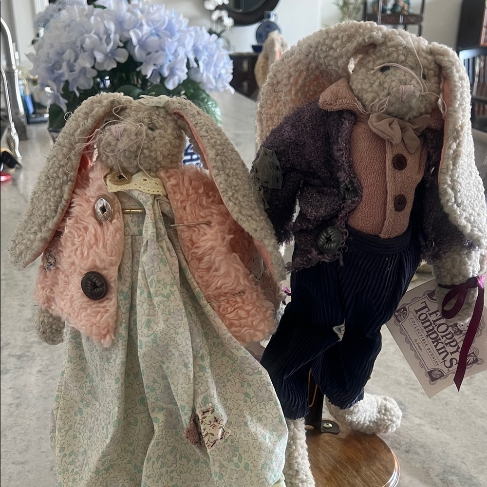 Plush Bunny Couple Set - Cream & Pink Decorative Rabbits